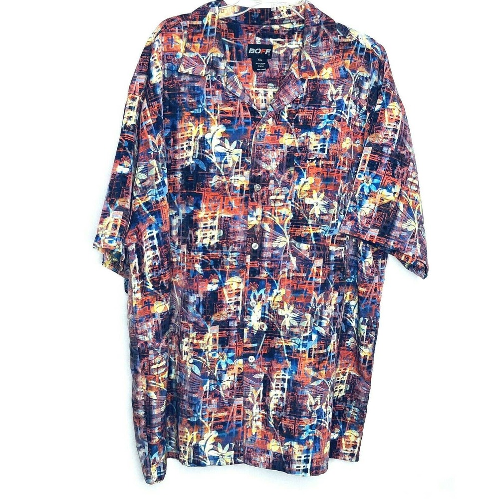 Asian Design BOFF Mens 2XL Short Sleeve Graphic Colorful Button Front‎ Shirt